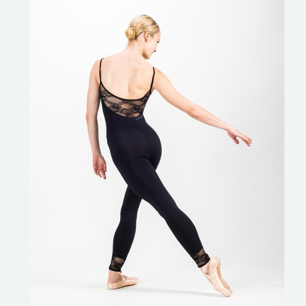 Ballet Rosa Black Lace-Trimmed Long one-piece Bodysuit Leotard Dance Ballet LXS